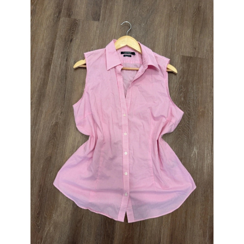 Lauren Ralph Lauren Womens XL Pink Gingham Button Front Shirt Dress 100% Cotton